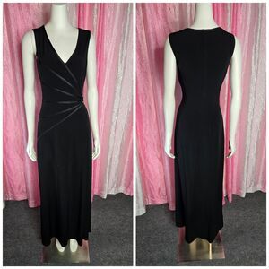 Connected Apparel Semi Formal Black Ruched Rhinestone Maxi Dress Size 6